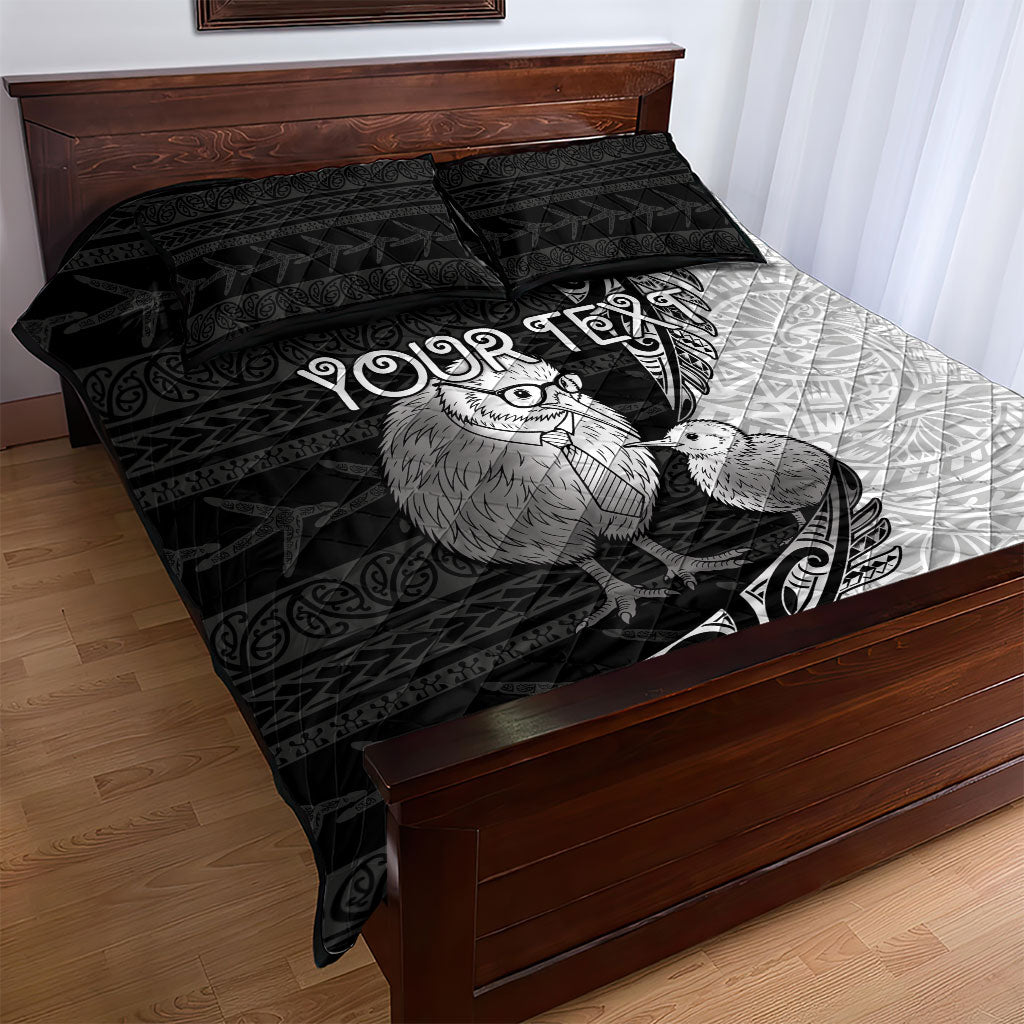 Personalised New Zealand Father's Day Quilt Bed Set Papa Kiwi Bird Tribal Pattern