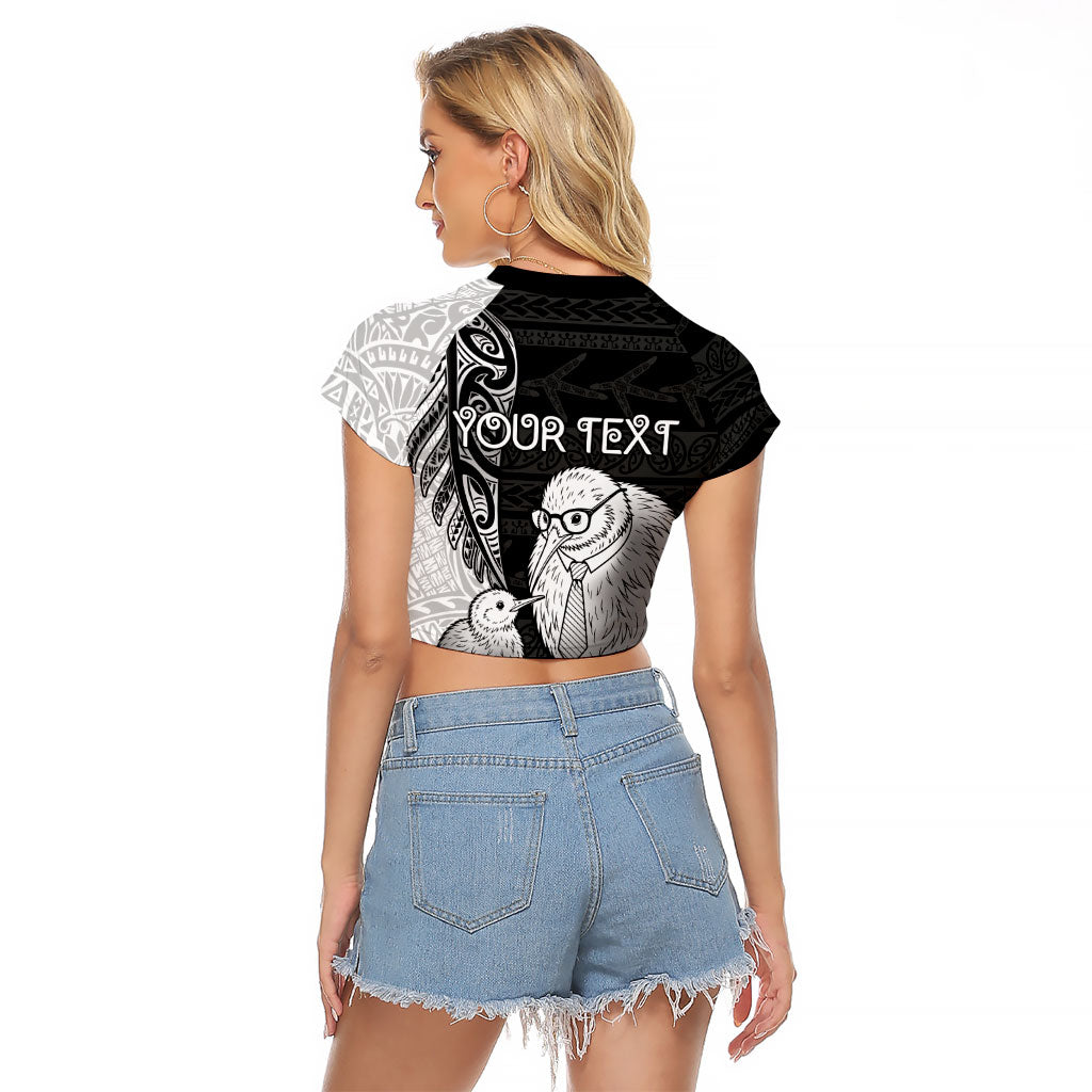 Personalised New Zealand Father's Day Raglan Cropped T Shirt Papa Kiwi Bird Tribal Pattern