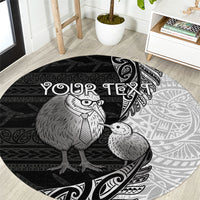 Personalised New Zealand Father's Day Round Carpet Papa Kiwi Bird Tribal Pattern