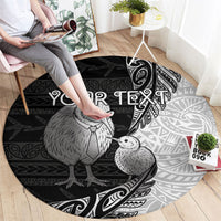 Personalised New Zealand Father's Day Round Carpet Papa Kiwi Bird Tribal Pattern