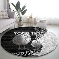 Personalised New Zealand Father's Day Round Carpet Papa Kiwi Bird Tribal Pattern