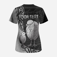 Personalised New Zealand Father's Day Scrub Top Papa Kiwi Bird Tribal Pattern