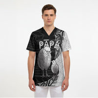 Personalised New Zealand Father's Day Scrub Top Papa Kiwi Bird Tribal Pattern