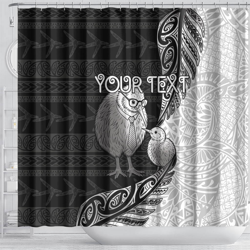 Personalised New Zealand Father's Day Shower Curtain Papa Kiwi Bird Tribal Pattern