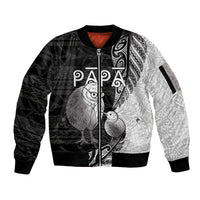 Personalised New Zealand Father's Day Sleeve Zip Bomber Jacket Papa Kiwi Bird Tribal Pattern