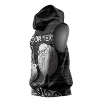 Personalised New Zealand Father's Day Sleeveless Hoodie Papa Kiwi Bird Tribal Pattern