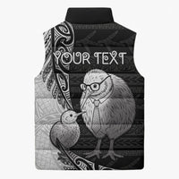 Personalised New Zealand Father's Day Sleeveless Puffer Jacket Papa Kiwi Bird Tribal Pattern