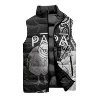 Personalised New Zealand Father's Day Sleeveless Puffer Jacket Papa Kiwi Bird Tribal Pattern