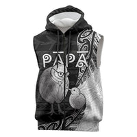 Personalised New Zealand Father's Day Sleeveless Zip Hoodie Papa Kiwi Bird Tribal Pattern