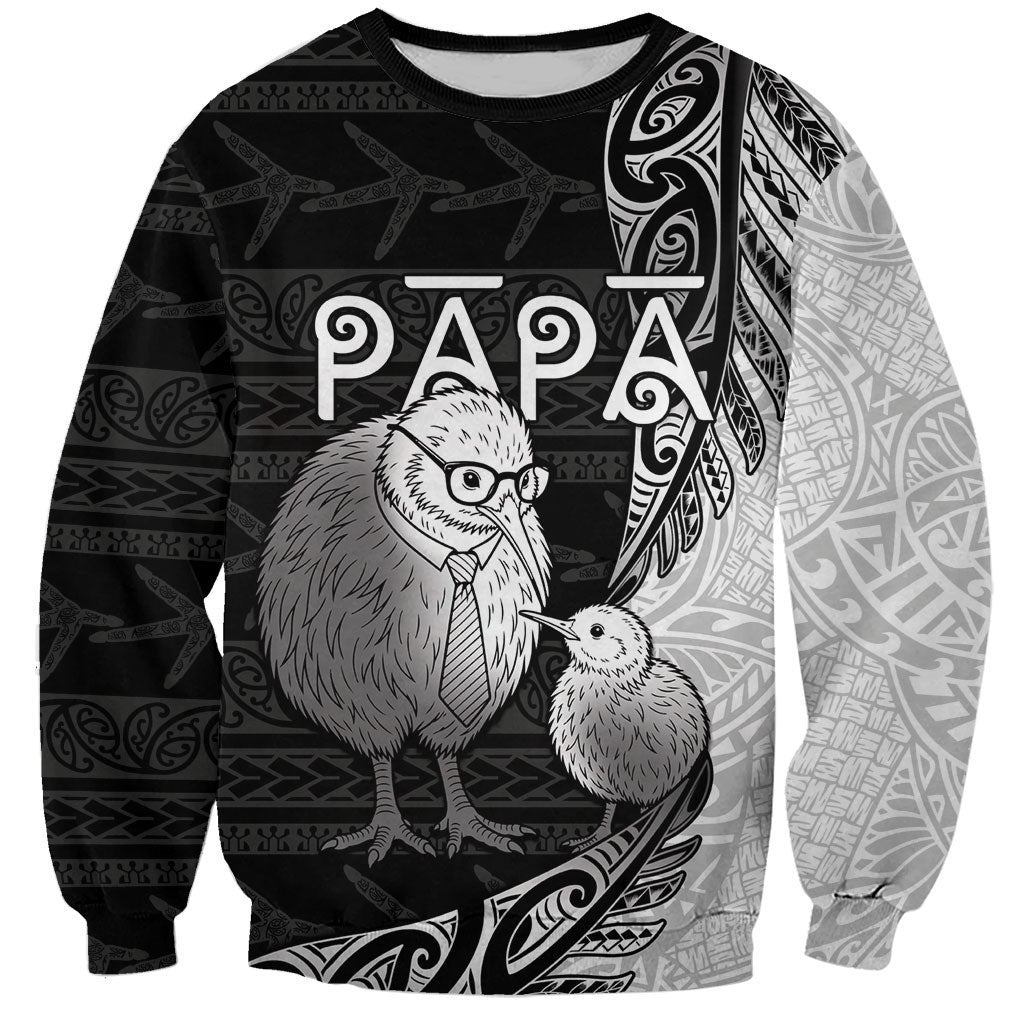 Personalised New Zealand Father's Day Sweatshirt Papa Kiwi Bird Tribal Pattern