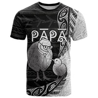 Personalised New Zealand Father's Day T Shirt Papa Kiwi Bird Tribal Pattern