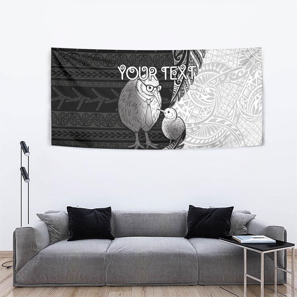 Personalised New Zealand Father's Day Tapestry Papa Kiwi Bird Tribal Pattern