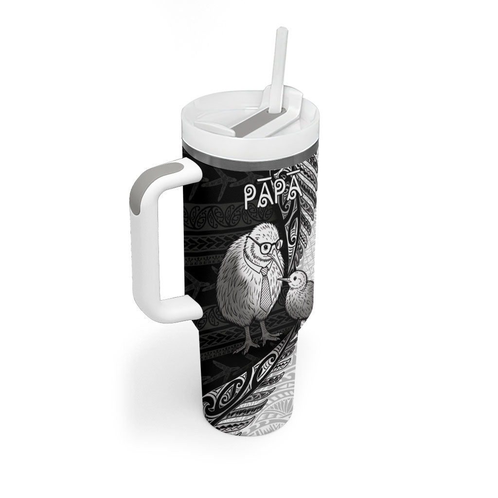 Personalised New Zealand Father's Day Tumbler With Handle Papa Kiwi Bird Tribal Pattern