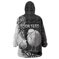 Personalised New Zealand Father's Day Wearable Blanket Hoodie Papa Kiwi Bird Tribal Pattern