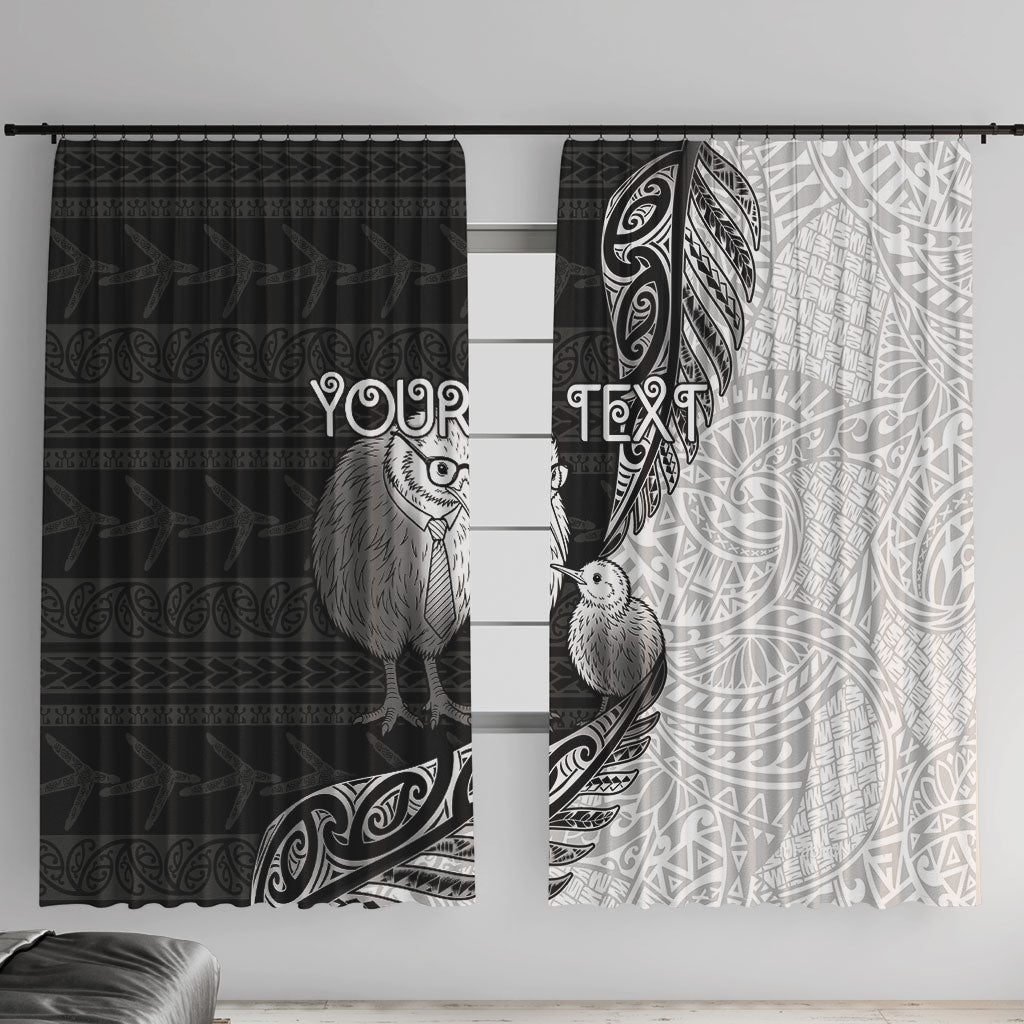 Personalised New Zealand Father's Day Window Curtain Papa Kiwi Bird Tribal Pattern