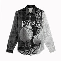 Personalised New Zealand Father's Day Women Casual Shirt Papa Kiwi Bird Tribal Pattern