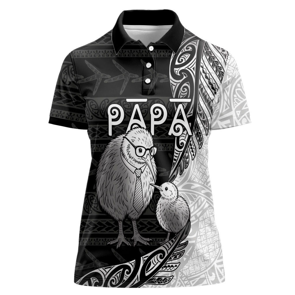 Personalised New Zealand Father's Day Women Polo Shirt Papa Kiwi Bird Tribal Pattern