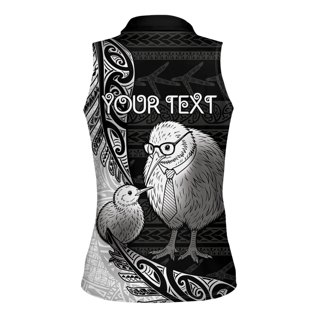 Personalised New Zealand Father's Day Women Sleeveless Polo Shirt Papa Kiwi Bird Tribal Pattern