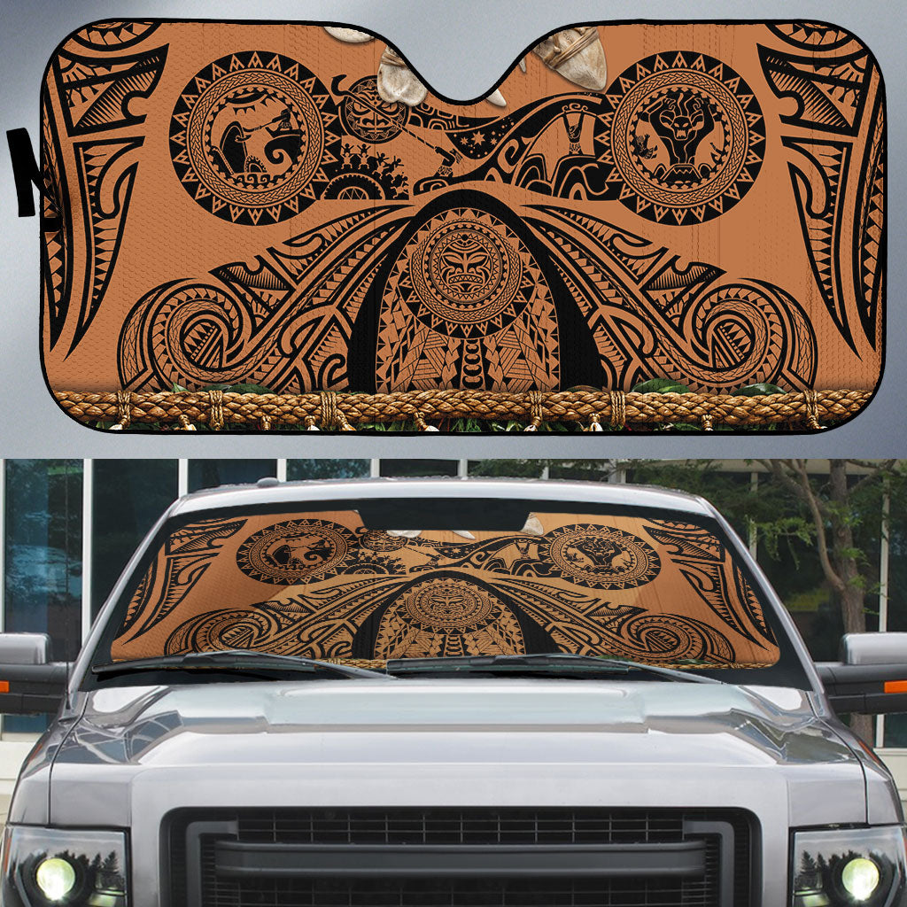 Polynesia Maui Tattoo Inspired Auto Sun Shade Tropical Leaf Skirt Costume DT05 Beige - Polynesian Pride