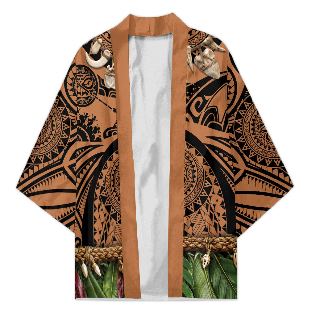 Polynesia Maui Tattoo Inspired Kimono Tropical Leaf Skirt Costume DT05 Unisex Beige - Polynesian Pride