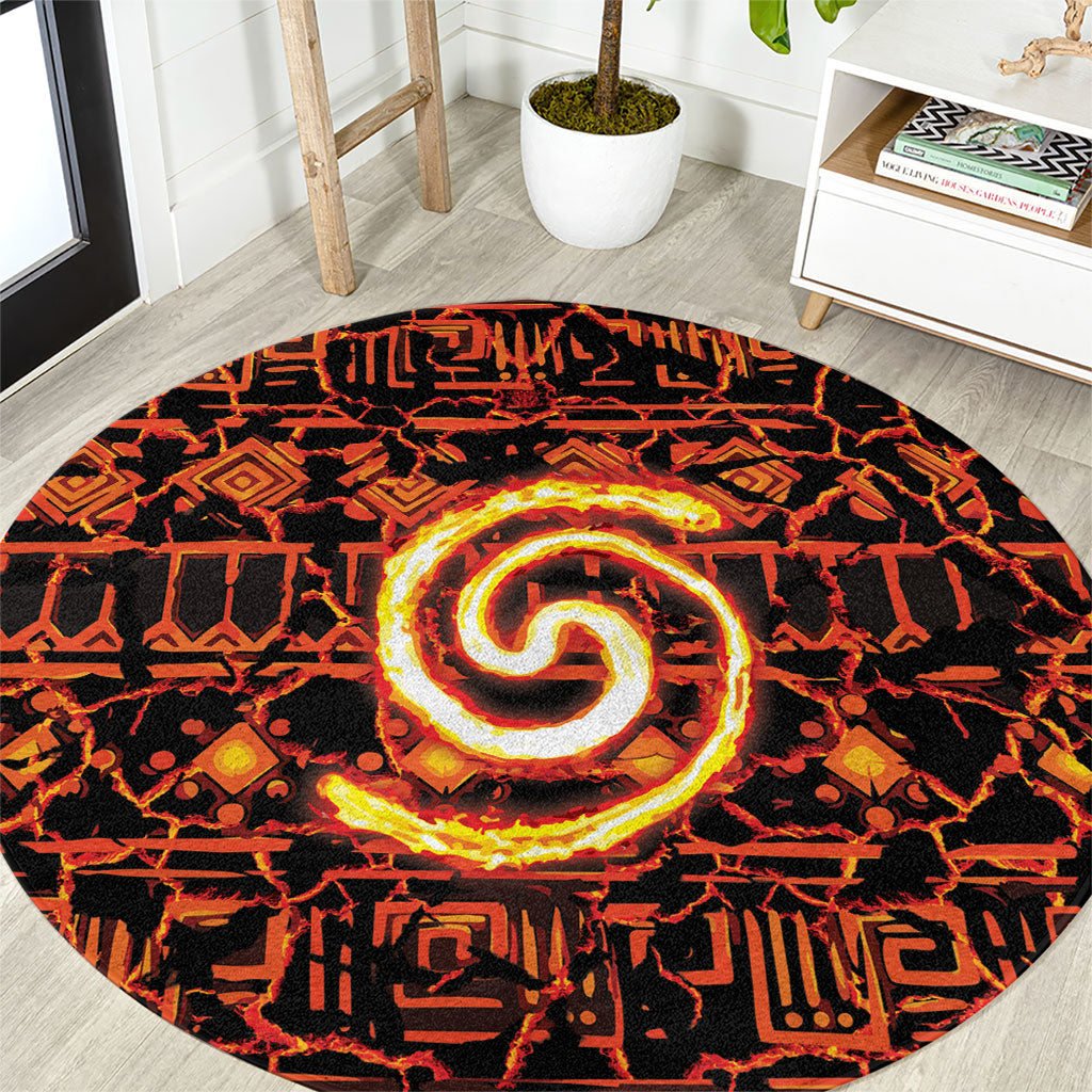 Polynesia Lava Monster Cosplay Round Carpet Fiery Glowing Volcano Crack Pattern