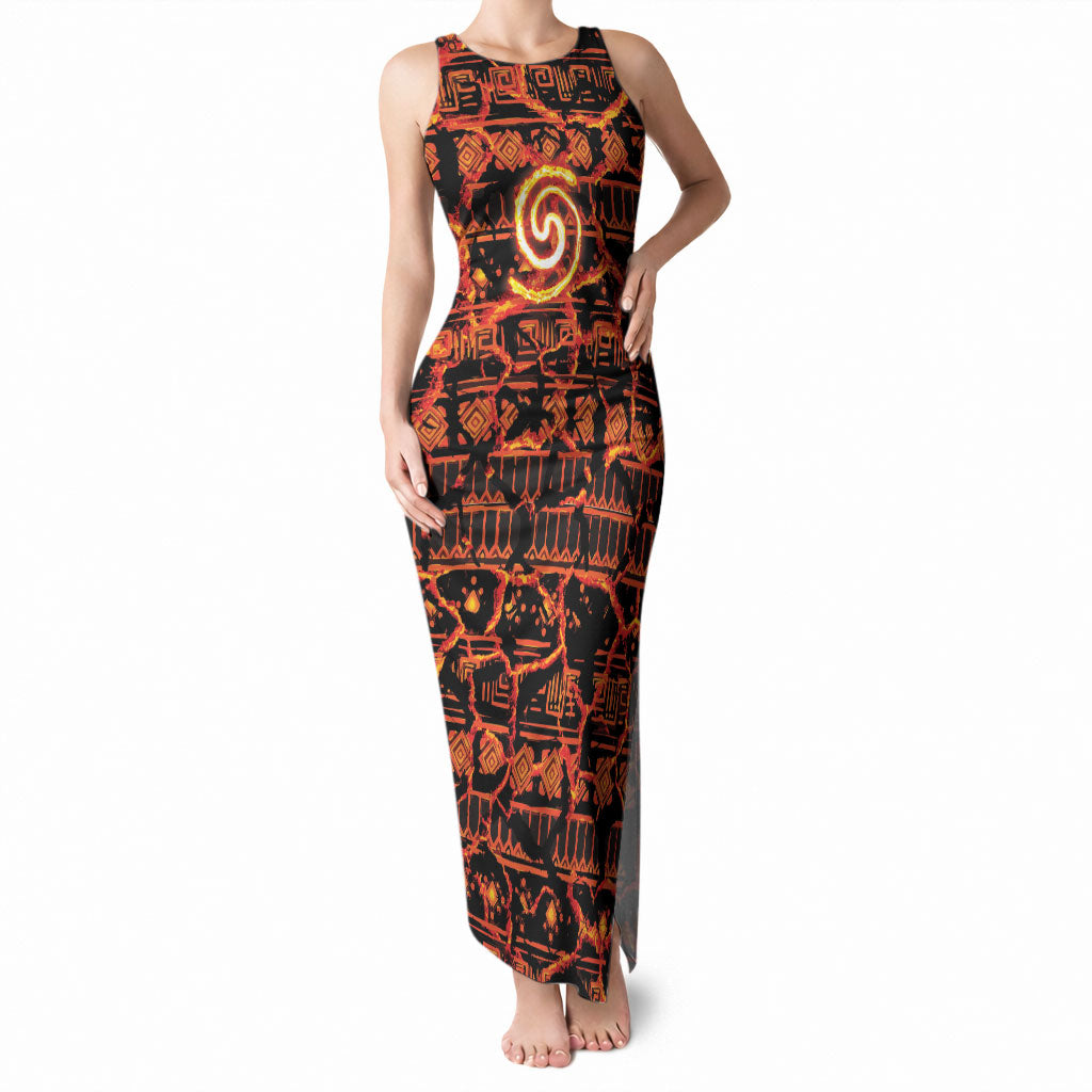 Polynesia Lava Monster Cosplay Tank Maxi Dress Fiery Glowing Volcano Crack Pattern