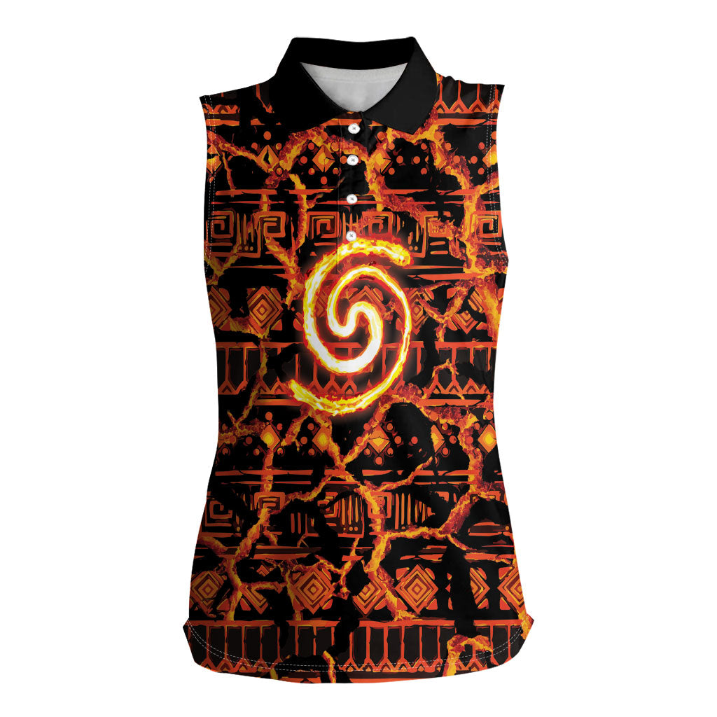 Polynesia Lava Monster Cosplay Women Sleeveless Polo Shirt Fiery Glowing Volcano Crack Pattern