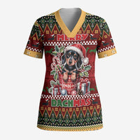 Dachshund Christmas Scrub Top Merry Dachmas DT05 Adult Red - Polynesian Pride