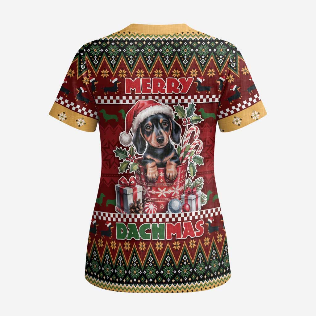 Dachshund Christmas Scrub Top Merry Dachmas DT05 - Polynesian Pride