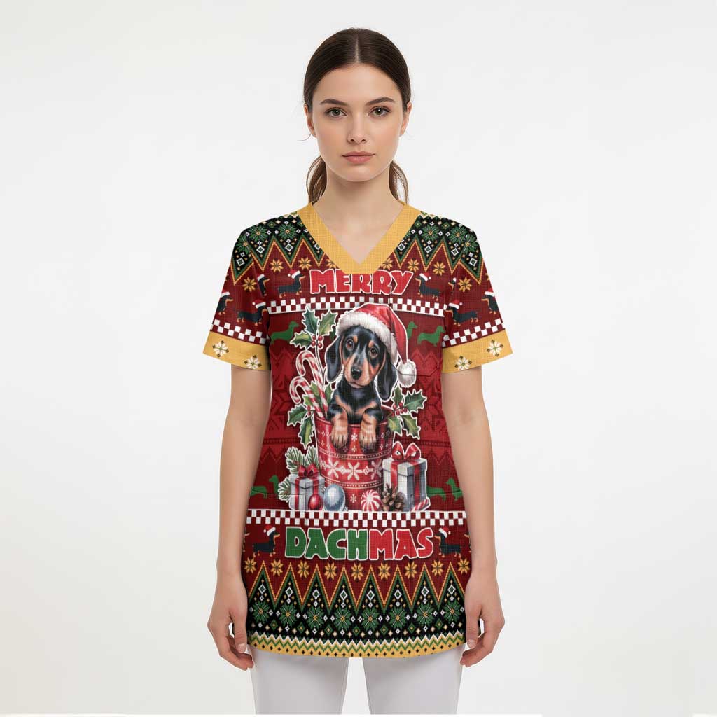Dachshund Christmas Scrub Top Merry Dachmas DT05 - Polynesian Pride