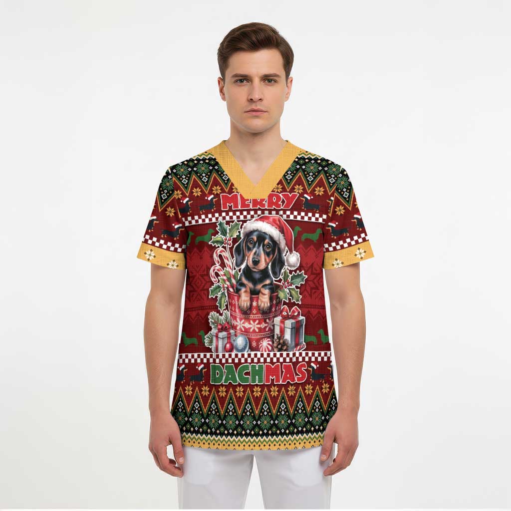 Dachshund Christmas Scrub Top Merry Dachmas DT05 - Polynesian Pride