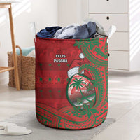 Guam Christmas Laundry Basket Chamorro Seal Hat Santa Tribal Waves - Polynesian Pride