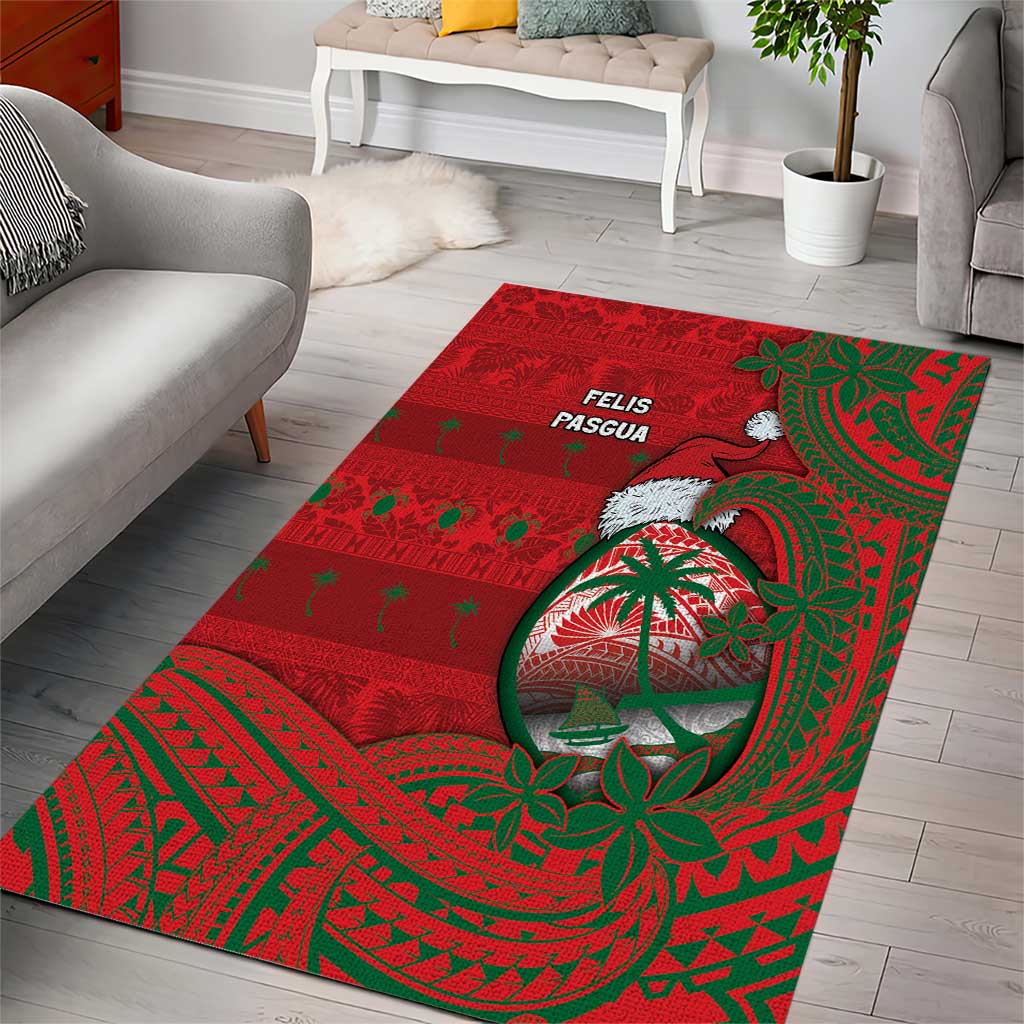 Guam Christmas Area Rug Chamorro Seal Hat Santa Tribal Waves - Polynesian Pride