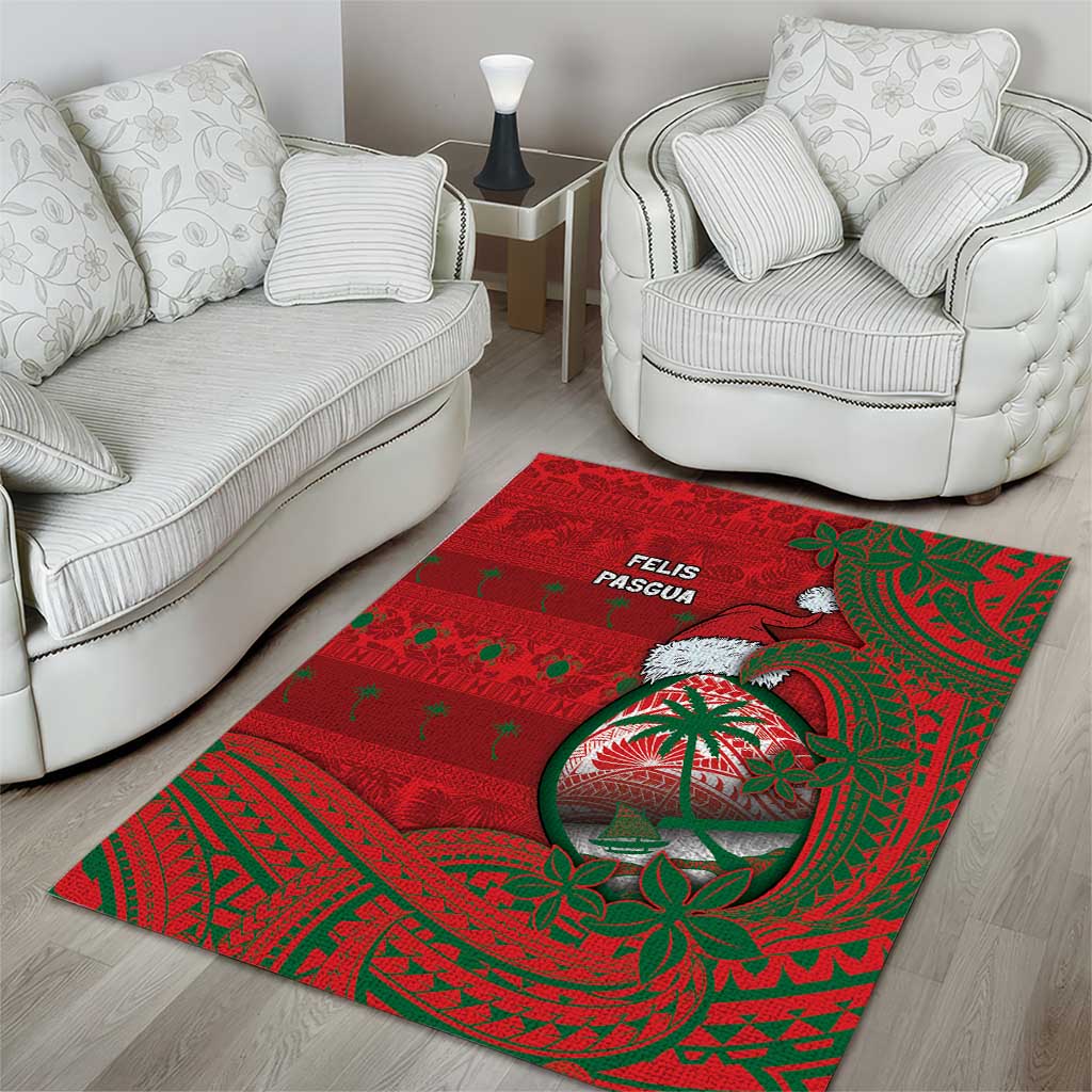 Guam Christmas Area Rug Chamorro Seal Hat Santa Tribal Waves - Polynesian Pride