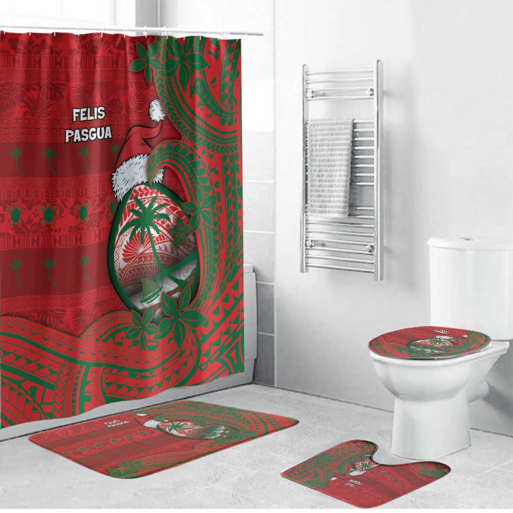 Guam Christmas Bathroom Set Chamorro Seal Hat Santa Tribal Waves - Polynesian Pride