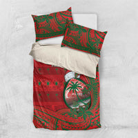 Guam Christmas Bedding Set Chamorro Seal Hat Santa Tribal Waves - Polynesian Pride