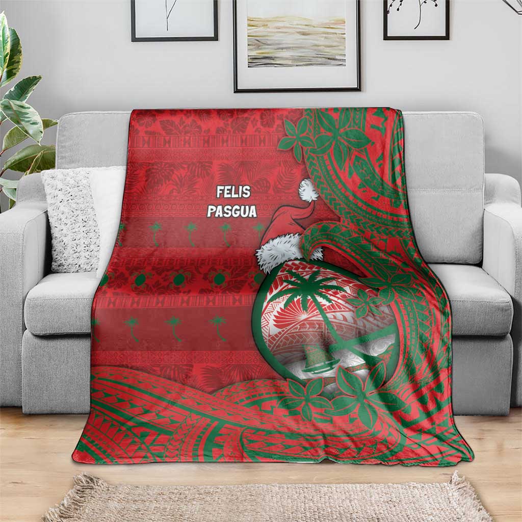 Guam Christmas Blanket Chamorro Seal Hat Santa Tribal Waves - Polynesian Pride