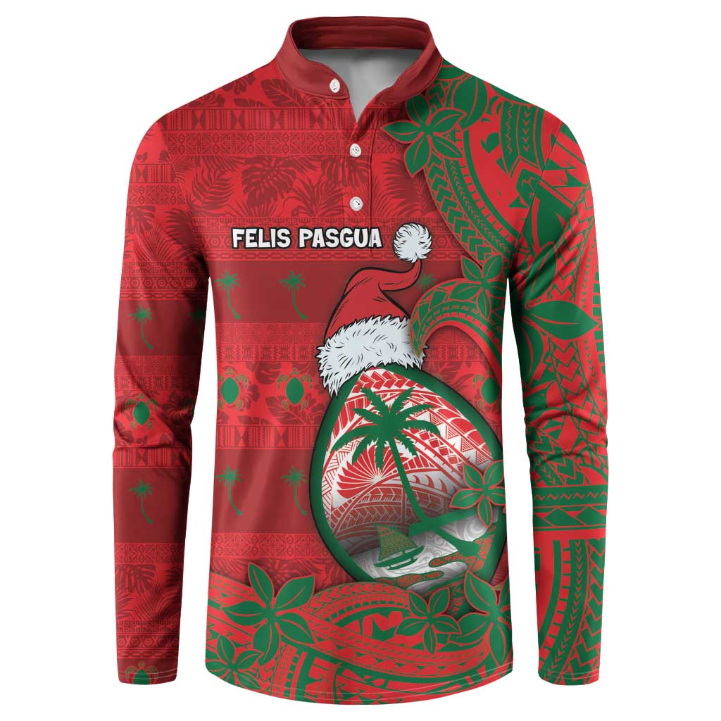 Guam Christmas Button Sweatshirt Chamorro Seal Hat Santa Tribal Waves - Polynesian Pride