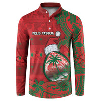 Guam Christmas Button Sweatshirt Chamorro Seal Hat Santa Tribal Waves - Polynesian Pride