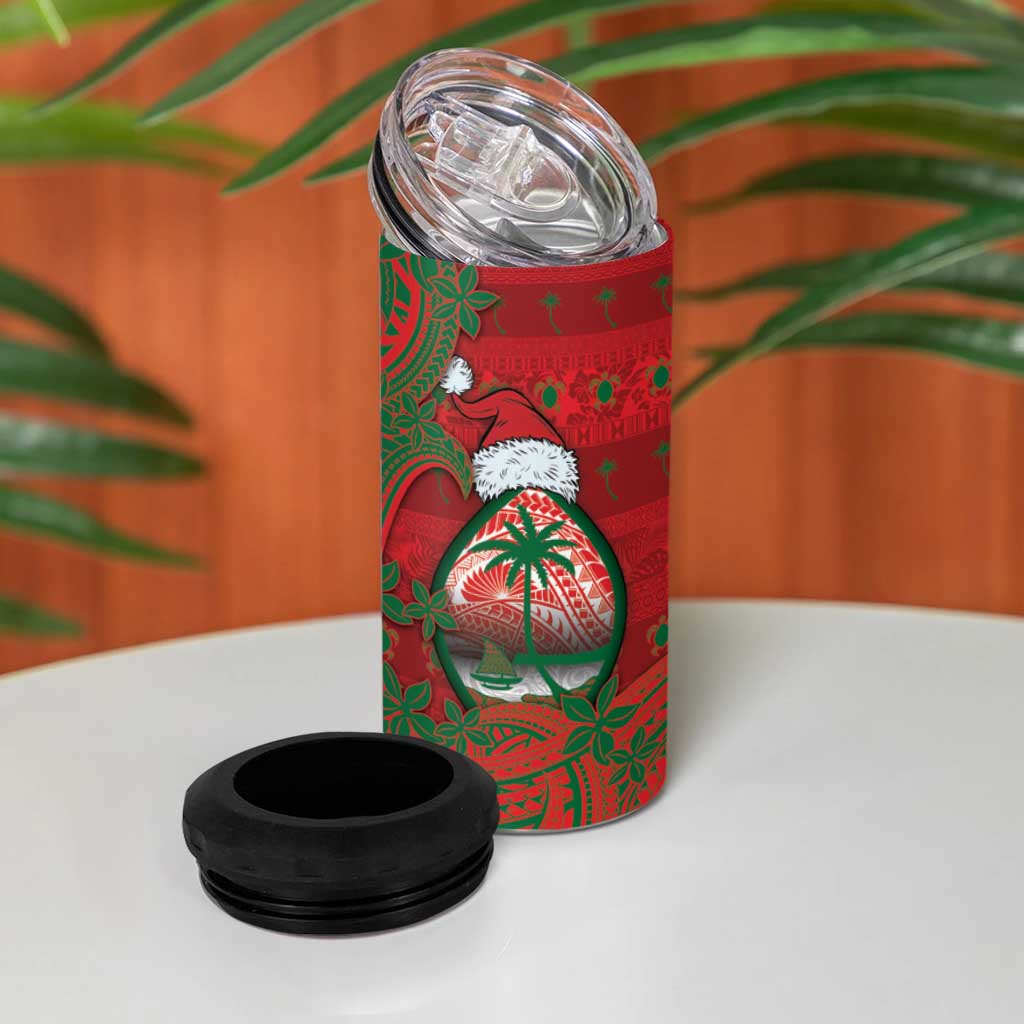 Guam Christmas 4 in 1 Can Cooler Tumbler Chamorro Seal Hat Santa Tribal Waves - Polynesian Pride