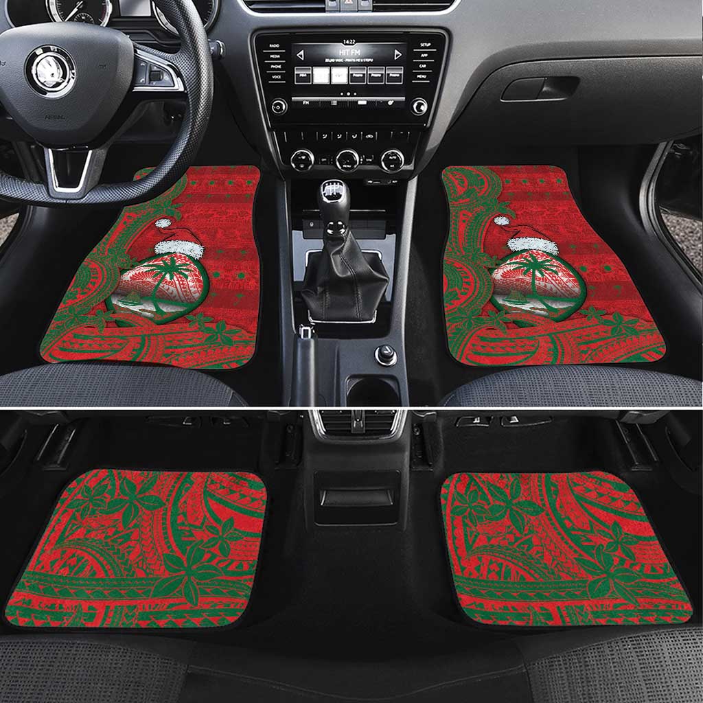 Guam Christmas Car Mats Chamorro Seal Hat Santa Tribal Waves - Polynesian Pride
