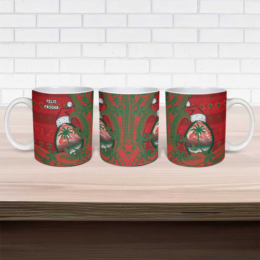 Guam Christmas Ceramic Mug Chamorro Seal Hat Santa Tribal Waves - Polynesian Pride