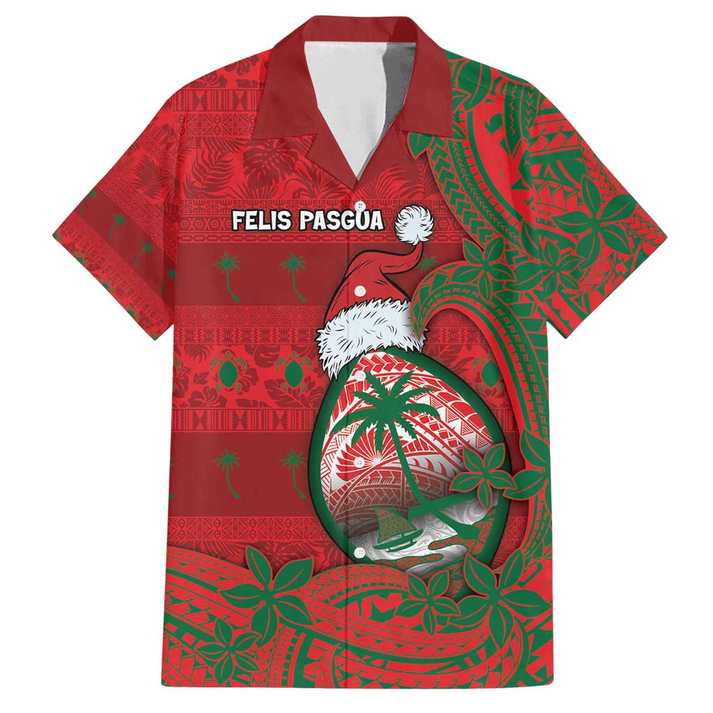 Guam Christmas Family Matching Off Shoulder Short Dress and Hawaiian Shirt Chamorro Seal Hat Santa Tribal Waves - Polynesian Pride