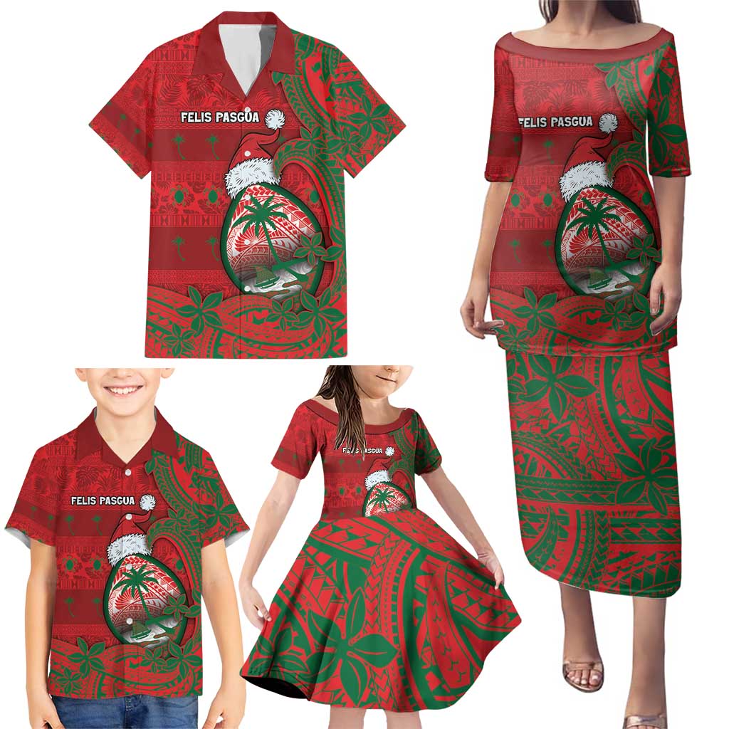 Guam Christmas Family Matching Puletasi and Hawaiian Shirt Chamorro Seal Hat Santa Tribal Waves - Polynesian Pride