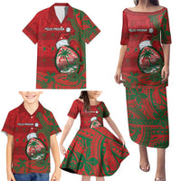 Guam Christmas Family Matching Puletasi and Hawaiian Shirt Chamorro Seal Hat Santa Tribal Waves - Polynesian Pride