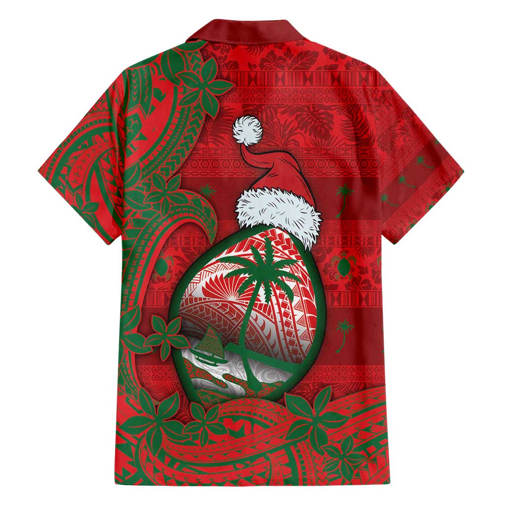 Guam Christmas Family Matching Summer Maxi Dress and Hawaiian Shirt Chamorro Seal Hat Santa Tribal Waves - Polynesian Pride
