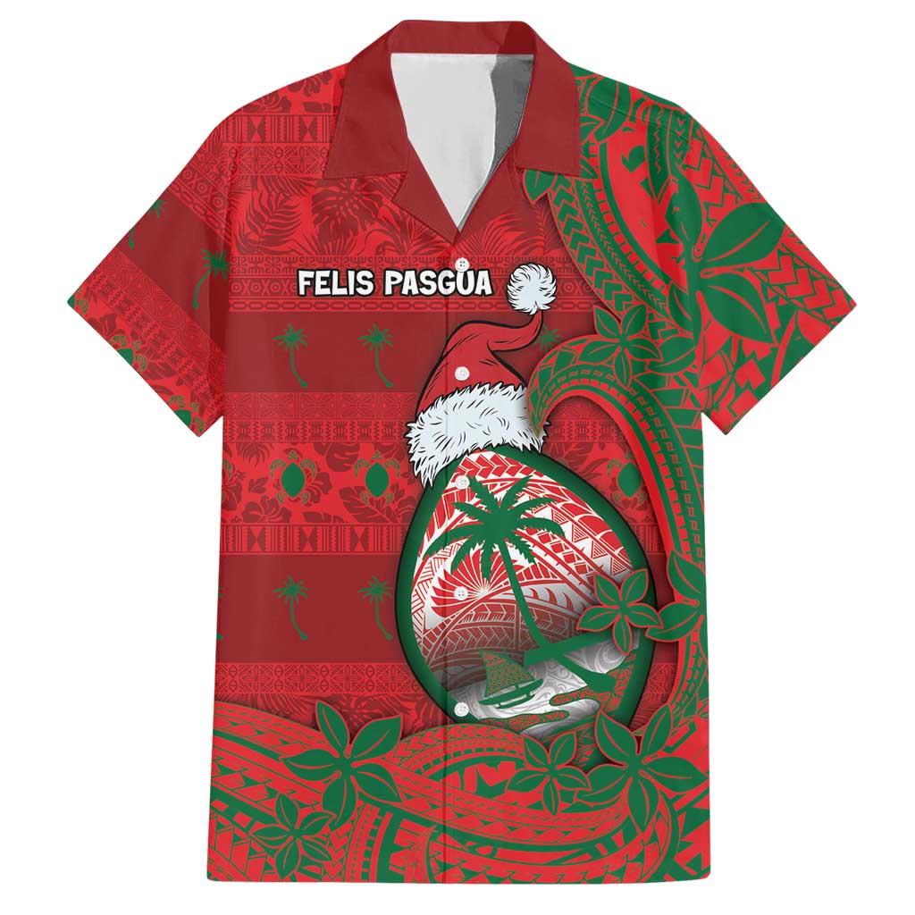 Guam Christmas Hawaiian Shirt Chamorro Seal Hat Santa Tribal Waves - Polynesian Pride
