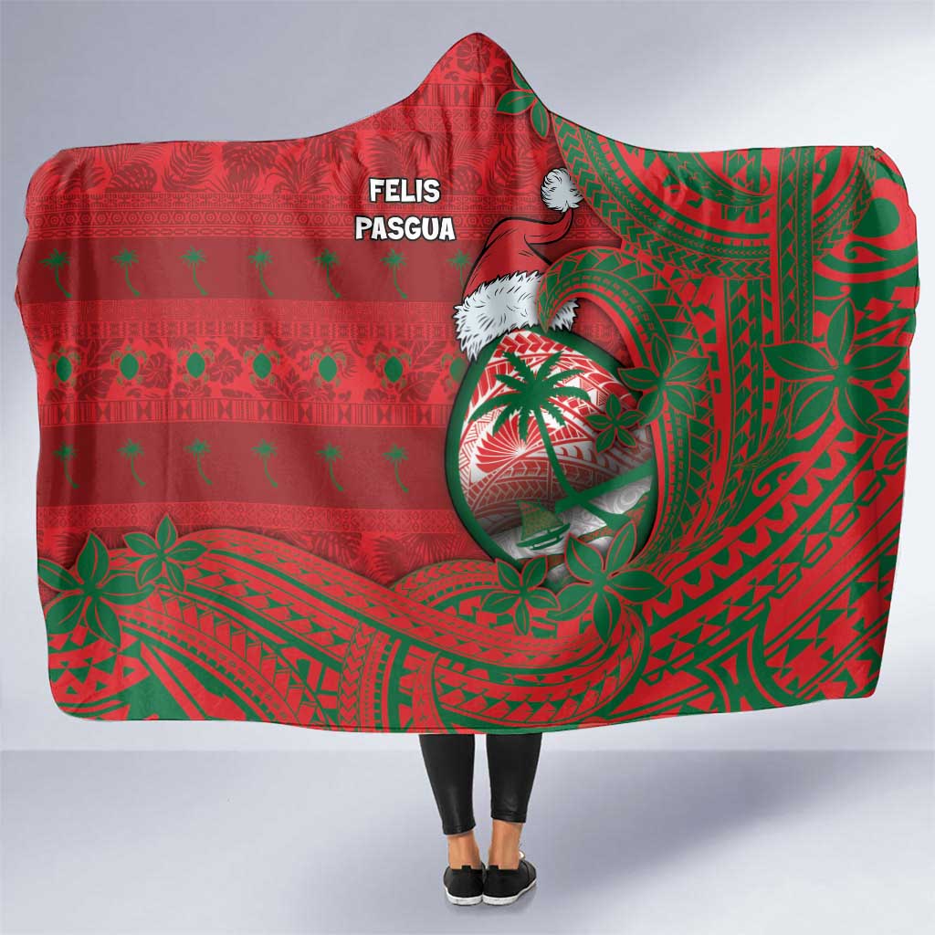 Guam Christmas Hooded Blanket Chamorro Seal Hat Santa Tribal Waves - Polynesian Pride