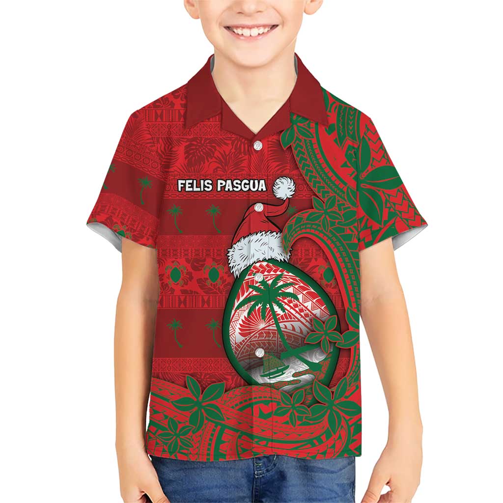 Guam Christmas Kid Hawaiian Shirt Chamorro Seal Hat Santa Tribal Waves DT05 Kid Red - Polynesian Pride