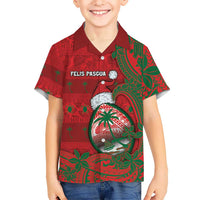 Guam Christmas Kid Hawaiian Shirt Chamorro Seal Hat Santa Tribal Waves DT05 Kid Red - Polynesian Pride